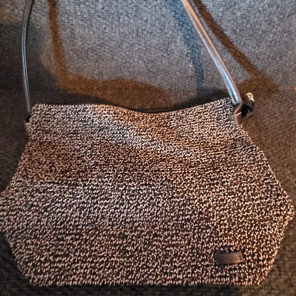 The SAK Black & White Marbled Crochet Braided Hobo Shoulder Bag Purse - Preowned